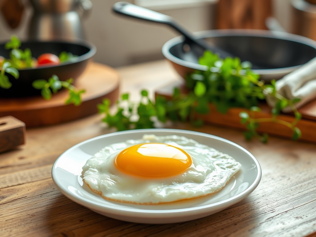 Sunny-Side-Up Eggs are a classic breakfast dish where the egg is fried with the yolk intact and slightly runny.