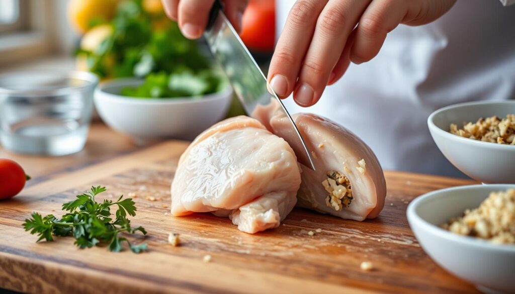 Butterfly Cutting Technique for Stuffed Chicken Breast