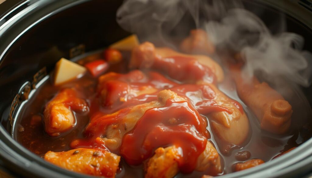 Slow Cooker BBQ Chicken Cooking Process